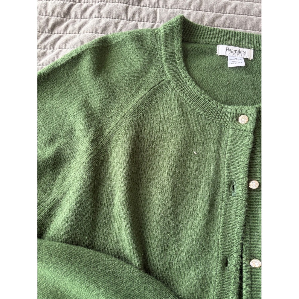 Hampshire Studio Green Button Front Cardigan Sweater XL Rhinestone Button Raglan - Picture 4 of 9